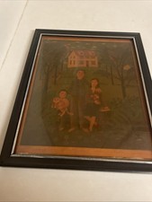 Early Primitive 1900s Homestead Print Frame Folk Art- Family Home - Print  Frame picture