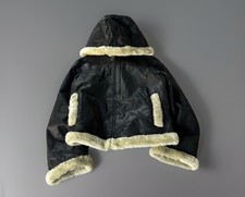 Vera Pelle Made in Italy Fur Real Leather Shearling Hooded Aviator Jacket 90s picture