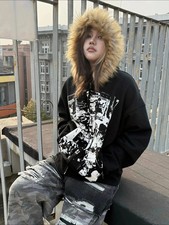 Y2K Vintage Faux Fur Hooded Jacket Gothic Harajuku Punk Emo Y2K Sweatshirt picture