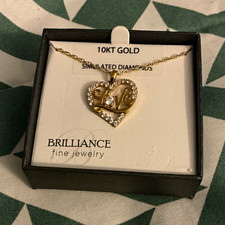 Brilliance 10K Yellow Gold Heart Diamond Pendant Necklace Rope Chain Nickel-Free picture