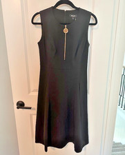 DKNY Women's Black Sleeveless classic Fit & Flare Dress Leopard Zip Pull -Size 4 picture