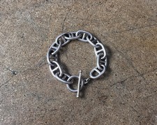Vtg Solid Silver 925 Anchor Chain T-Bar Bracelet - L : 8 inches - 29.5 grams picture