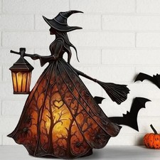 Halloween Witch Lamp Resin Handicrafts Decor Table Centerpiece Sign For Home picture