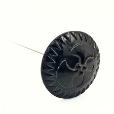 Antique Victorian Black Glass Mourning Jewelry Jet Glass Molded Round Hatpin  picture
