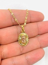 Cadena y Medalla De Virgen de Guadalupe 14K Oro Laminado Hombres e Mujeres picture