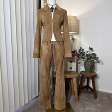 Vintage Bebe Suede Leather Boho Western Grunge Jacket Pants Two Piece Set picture
