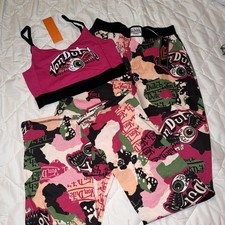 NWT Von Dutch Pajama Set Size Women's MEDIUM  super colorful camo w/ pink text  picture