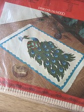 VTG Kugel Vogart Peacock Painted Needlepoint Rug Canvas 24x40 Wall Hanging picture