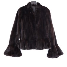 SAGA MINK ROYAL Fur Jacket Coat Brown M MINT Made In Italy Flared Bell Sleeve 42 picture