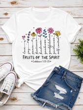 Women's Christian Floral Graphic T-Shirt Fruits of the Spirit Faith Casual Tee picture