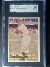 1957 TOPPS #210 ROY CAMPANELLA BROOKLYN DODGERS BASEBALL CARD SGC 6 EX/NM picture