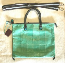 Gabs Gabrielli Green Turqouise Leather Brown Wool Patchwork Convertible Bag NWT picture