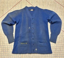 True Vintage Knit Wool Cardigan Sweater Men's Large Blue 50s 60s Cobain Style picture
