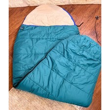 LL Bean Vintage Mummy Sleeping Bag Teal, Tan, Blue Down Filled picture