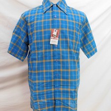 New Vtg 60s McGregor L Long Scotset Blue Plaid Short Sleeve Shirt Longfellow picture