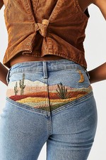 Free People x Driftwood Farrah Embroidered Desert Sunset Flare Jeans NWT 28 picture