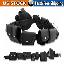 Black Tactical Nylon police Security Guard Duty Belt Utility Kit System w/ Pouch picture