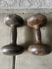 Vintage (1)BFCO Cast Iron (1)  20 lb Dumbbells Pair Bun Mushroom Head Rare Read picture