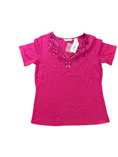Drapers & Damon's Magenta Pink Sequin & Bead Embellished V-Neck Top Size Small picture