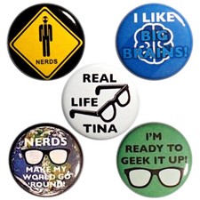 Vintage 80s 90s Style Pin Buttons Lot of 5 Nerd Geeky Buttons 5 Pack 1