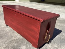 Antique 1830s Seaman’s Chest Casters 44x16x16 Till Box Red Copper-Oxide Paint picture