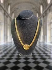 Vintage monet coin necklace gold tone army and navy 1863 woman profile picture