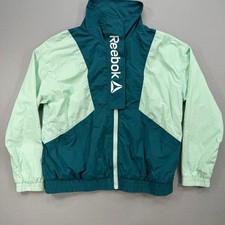 VTG Style Reebok M Focus Track Jacket Colorblock Teal Mint Green Spellout Logo picture
