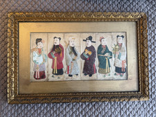 Vintage 1940s Chinese Asian Paper Silk Dolls Framed Immortals 3D Art Textile picture
