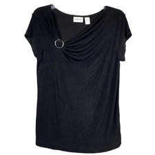 Chicos Travelers Short Sleeve Stretch Black Shirt Sz Large (12) Embellished USA picture
