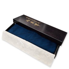 VTG Japanese Men’s Silk Hakata Obi Indigo Unused in Original Lacquered Box picture