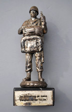 West German Paratrooper  Desk Piece Metal FJ   Statue  Marble w Plaque 1960's picture