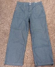 Kacey Lee Women’s Size 16 Blue Stripe High Rise Loose Carpenter Jeans picture
