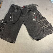 Vintage Rare Tripp NYC Cargo Shorts XL Gray Baggy Skulls Goth Grunge Punk Skater picture