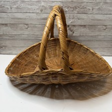 Vintage Lg Mid Century French Style Flower/Harvest Gather Wicker Basket Handle  picture