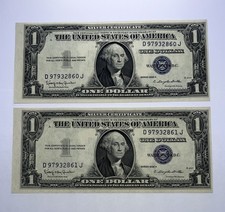 1935H SILVER CERTIFICATES WITH MOTTO OUT OF CENTER ERRORS CONSECUTIVE SET OF TWO picture