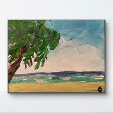OMAN Original Tropical Beach Landscape Acrylic Painting on Canvas 8x10 Palm Tree picture