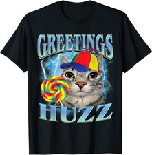 Greetings Huzz Funny Lollipop Cat Meme Cute Candy Humor Internet Trend T-Shirt picture