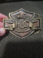 VTG 1993 Harley Davidson Owners Group HOG Buckle Brass Copper 10th Anniversary picture
