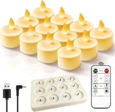 12pcs LED Rechargeable Tea Lights with Remote Timer and USB Charging Base Fla... picture