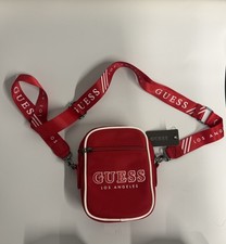 NWT GUESS Los Angeles Red Nylon Camera Crossbody Bag White Piping Logo Strap picture