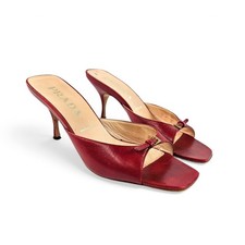 Vintage Prada Kitten Heels Red Leather Buckle Mules - 36.5 EU (US 6) picture