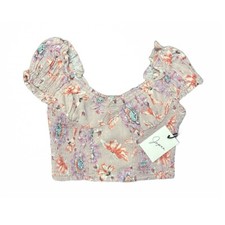 Japna Floral Smocked Crop Top Puff Sleeve Cottagecore Boho Lavender Size M NWT picture