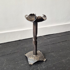 Vintage Brutalist Metal Candleholder: 1970s French Mid Century Modernist Style picture