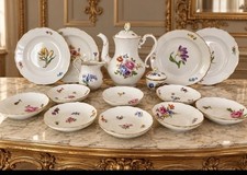 Antique Meissen Porcelain Coffee Service 15 Pc Flowers Insects 1st Quality picture