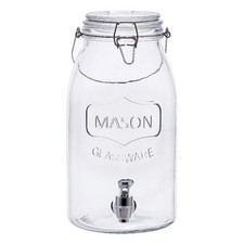 Large Clear Glass Mason Jar Sun Tea Beverage Dispenser with Spigot picture