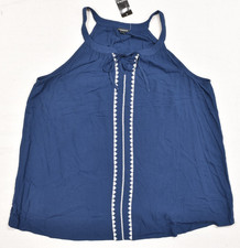 Torrid Navy Blue Embroidered Sleeveless Crepe Tank Top Halter Neck Plus Size 1 picture