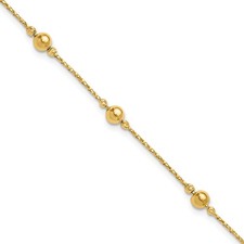 Leslie's and Station Beads on a Chain 7 inch with 1inch Bracelet 14k Yellow Gold picture
