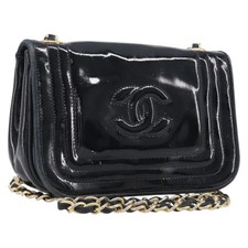 CHANEL Chain Shoulder Bag Patent Black Gold Tone CC Auth bs37062 picture
