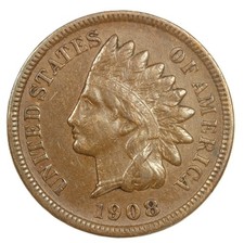 1908-S 1C BN Indian Cent- Key Date CHOICE VF / - SMH475 picture