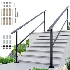 DIYHD 2-Step Outdoor Handrail Black Powder Coated Iron Stair Railing 2 Pack picture